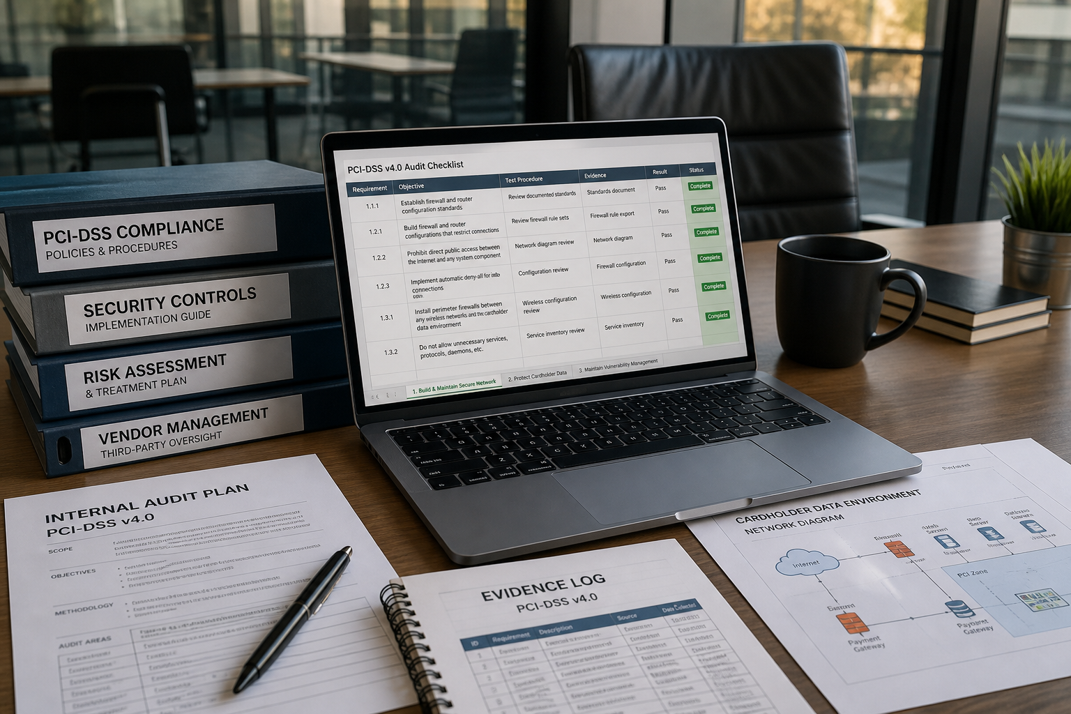 Compliance audit workspace with PCI-DSS security documentation